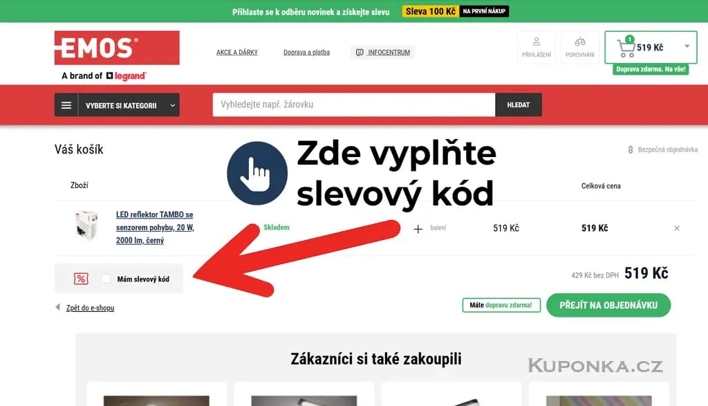 Kde zadat slevový kód na Emos