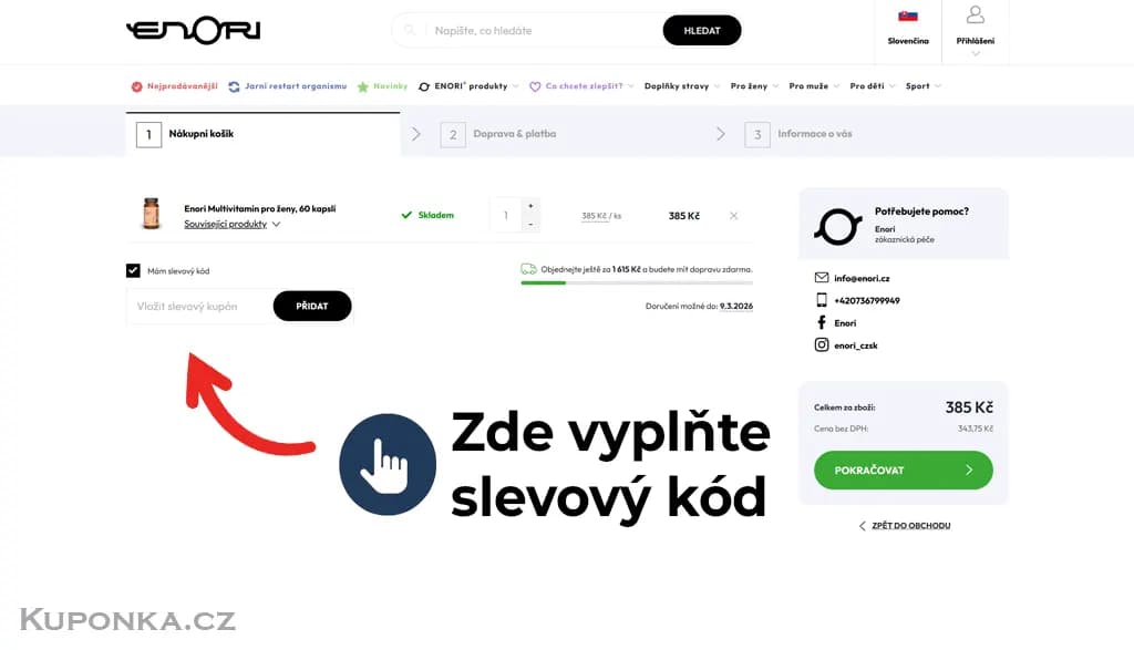 Kde zadat slevový kód na Enori