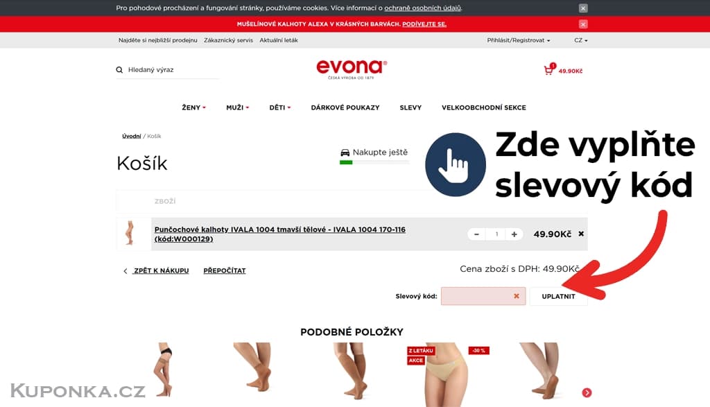 Kde zadat slevový kód na Evona