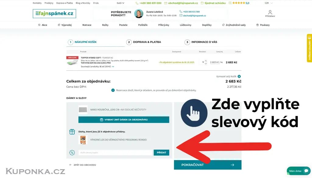 Kde zadat slevový kód na FajnSpánek