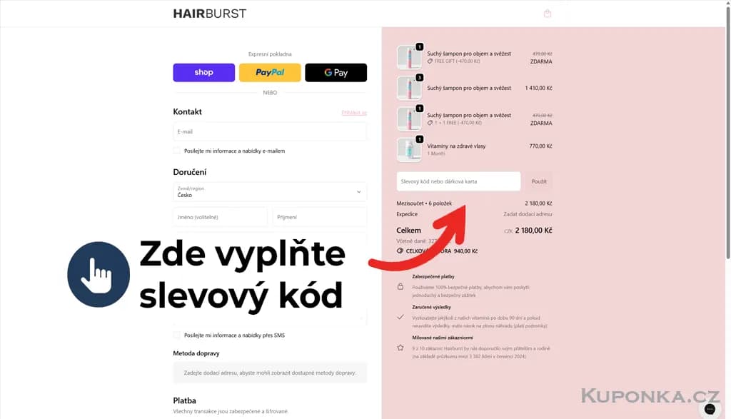 Kde zadat slevový kód na Hairburst