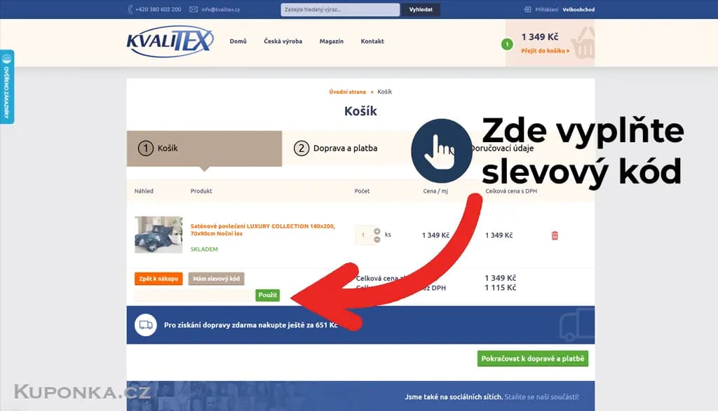 Kde zadat slevový kód na Kvalitex