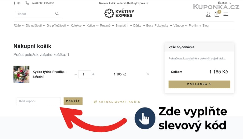 Kde zadat slevový kód na Květiny Expres