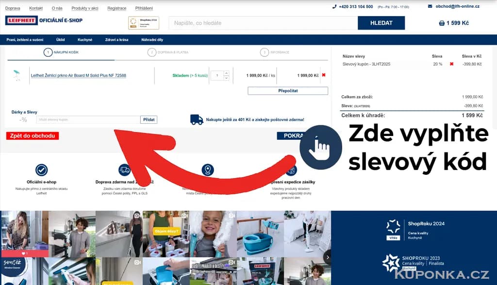 Kde zadat slevový kód na Leifheit online