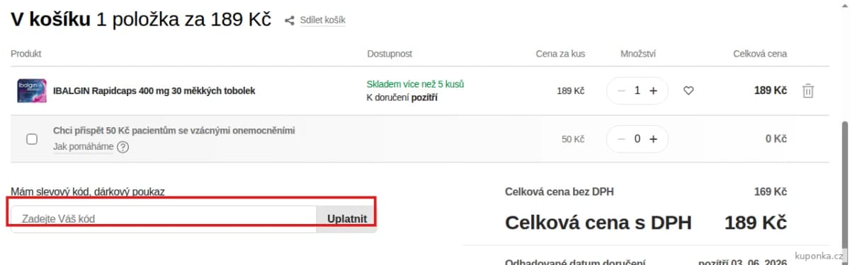 Kde zadat slevový kód na Lékárna.cz