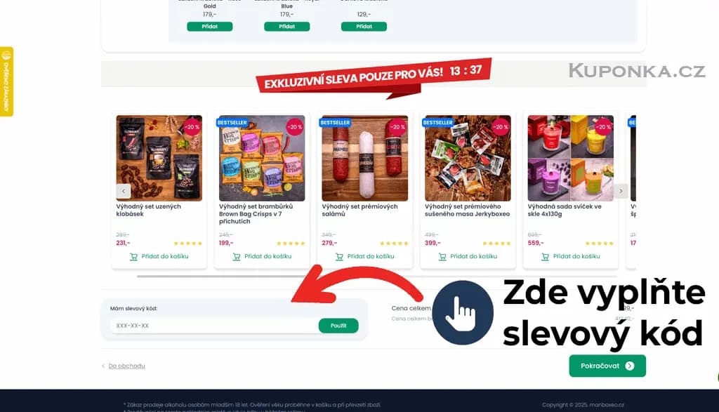 Kde zadat slevový kód na Manboxeo