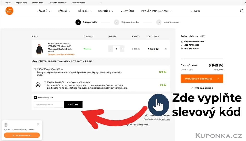 Kde zadat slevový kód na Merino obchod