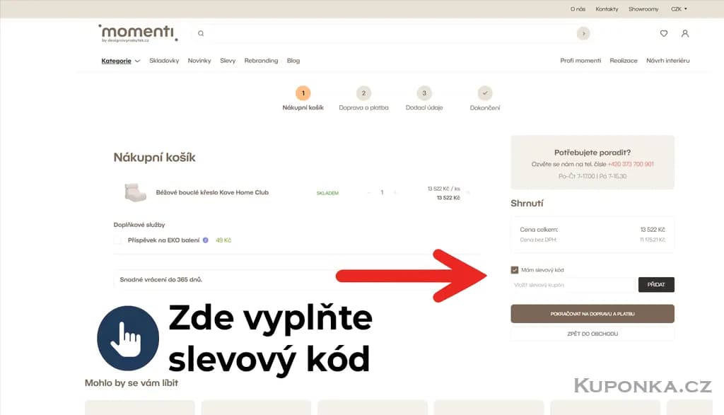 Kde zadat slevový kód na Momenti