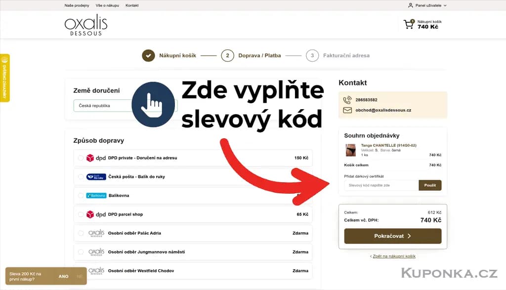 Kde zadat slevový kód na Oxalis dessous