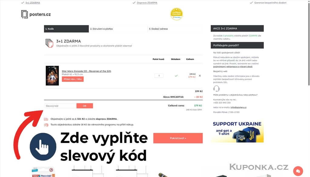 Kde zadat slevový kód na Posters.cz