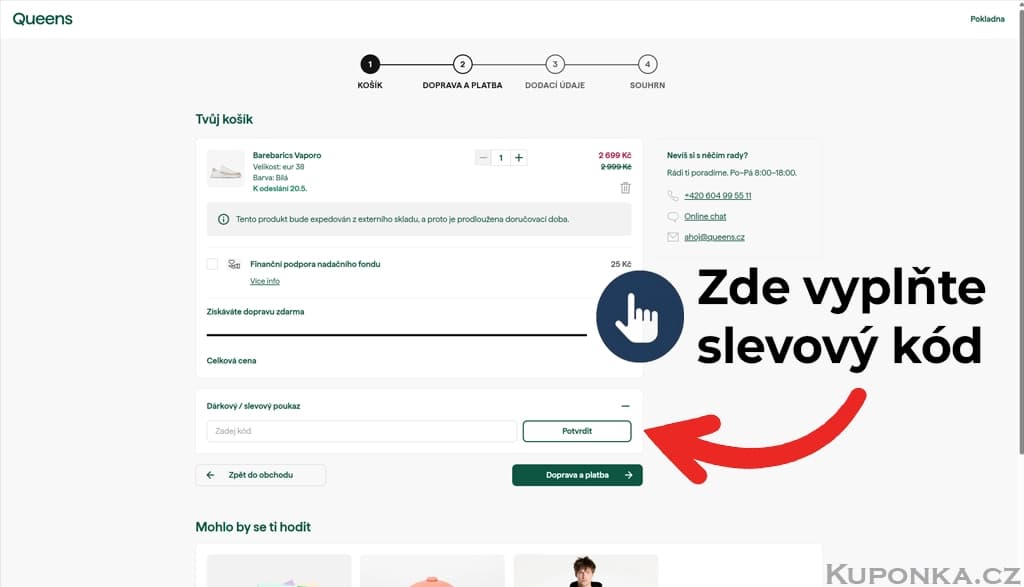 Kde zadat slevový kód na Queens