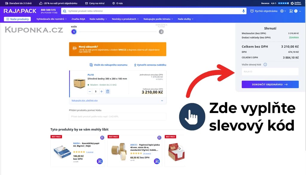 Kde zadat slevový kód na Rajapack