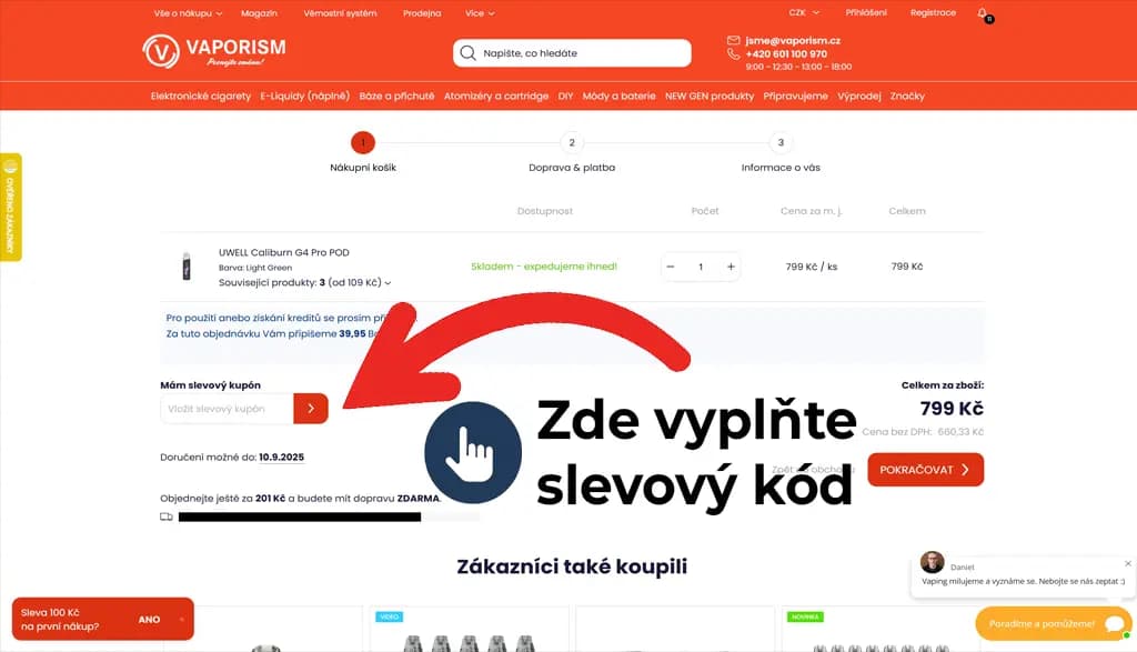 Kde zadat slevový kód na Vaporism