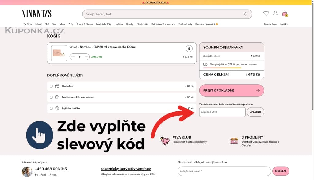 Kde zadat slevový kód na Vivantis