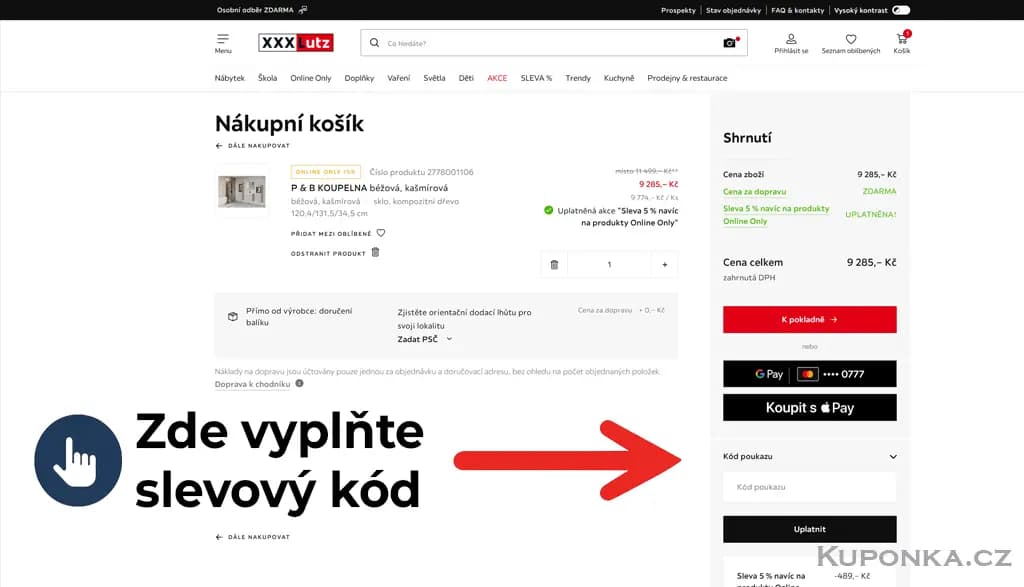 Kde zadat slevový kód na XXXLutz