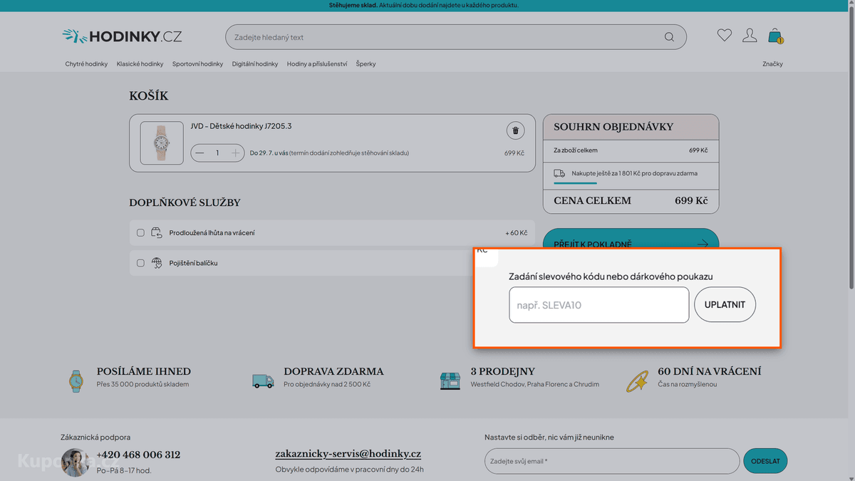 Kde zadat slevový kód na Hodinky.cz
