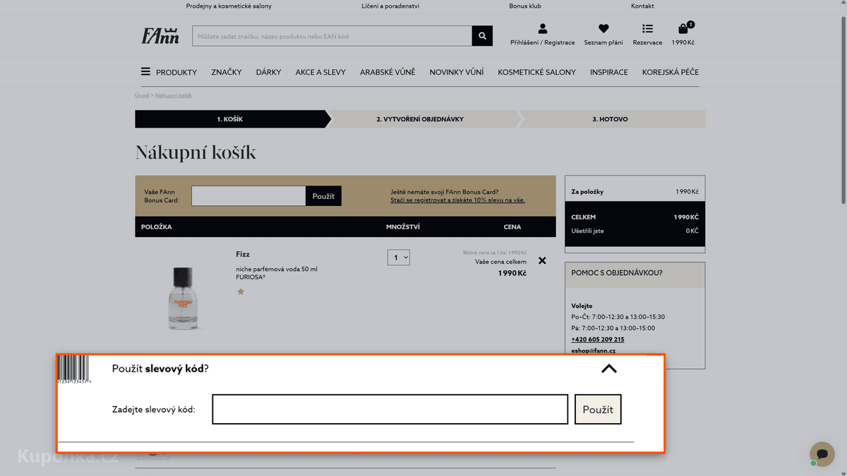 Kde zadat slevový kód na Parfumerie FAnn