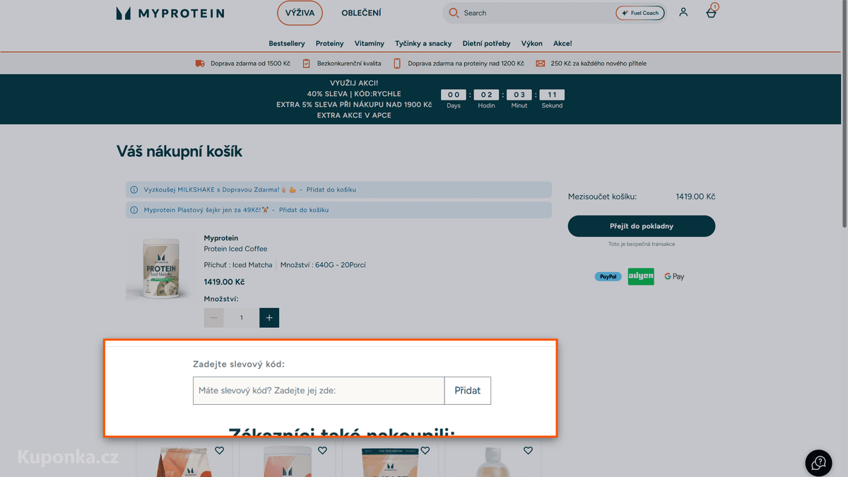 Kde zadat slevový kód na Myprotein