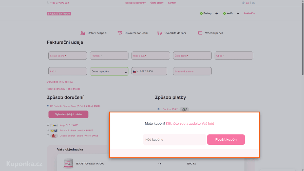 Kde zadat slevový kód na BreastEXTRA
