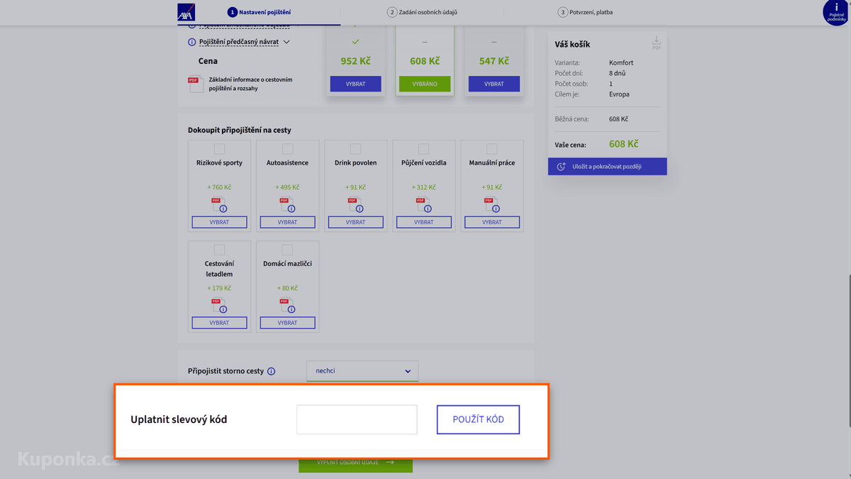 Kde zadat slevový kód na AXA pojištovna