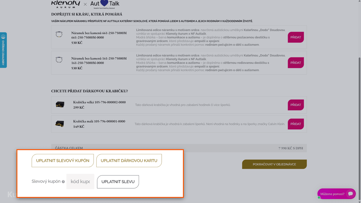 Kde zadat slevový kód na Klenoty Aurum