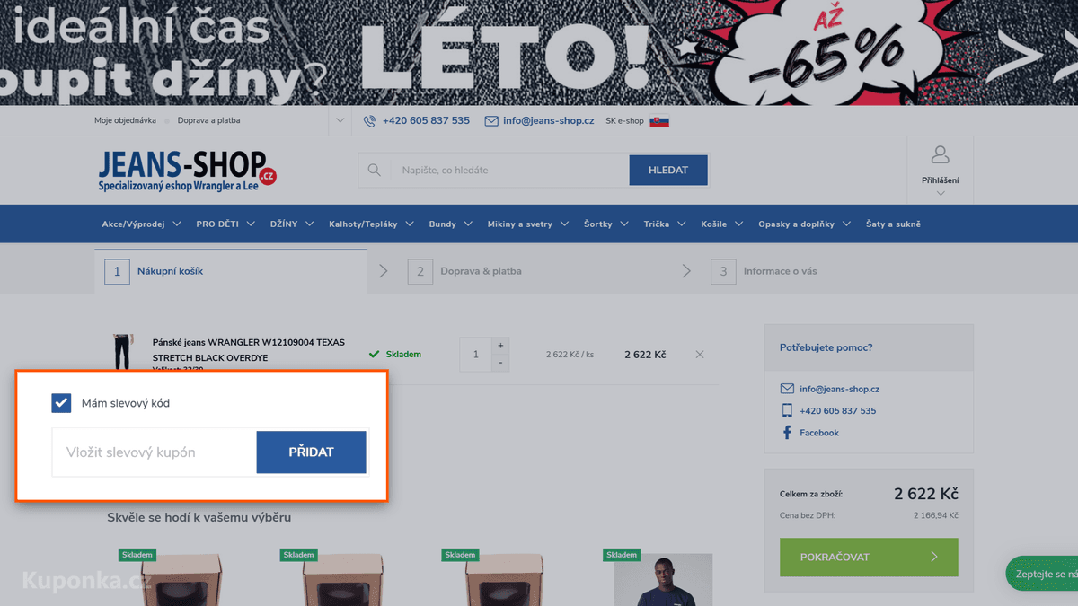 Kde zadat slevový kód na Jeans shop