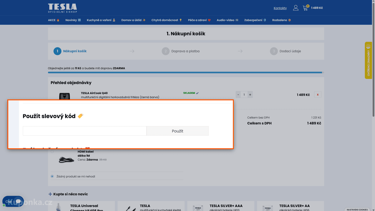 Kde zadat slevový kód na TESLA Electronics