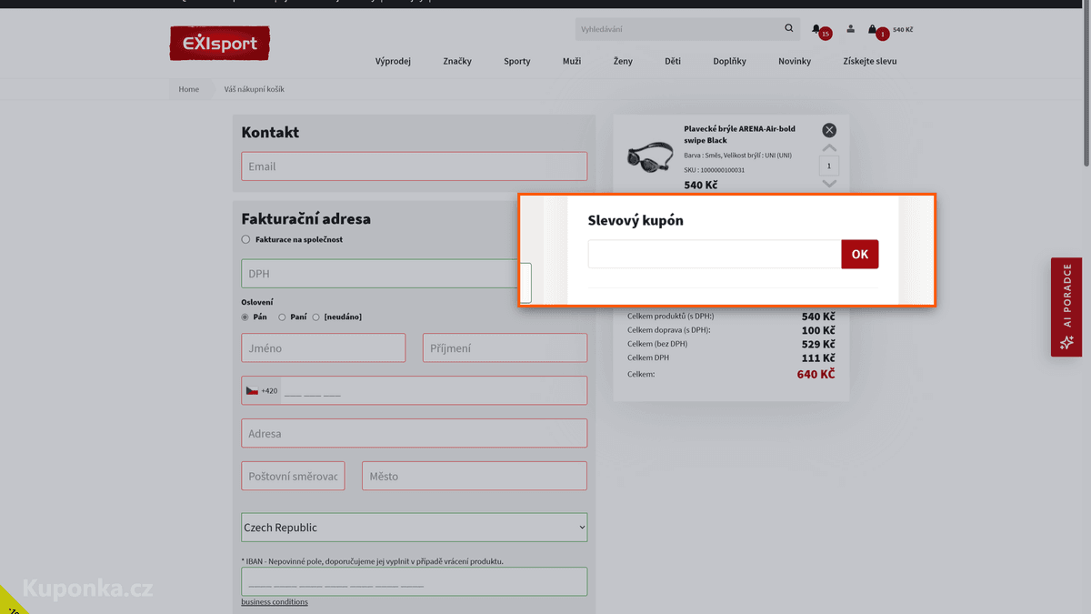 Kde zadat slevový kód na EXIsport