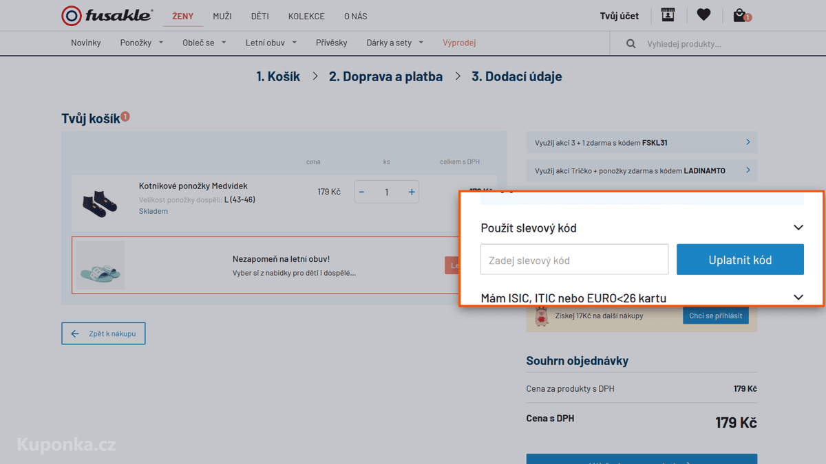Kde zadat slevový kód na fusakle