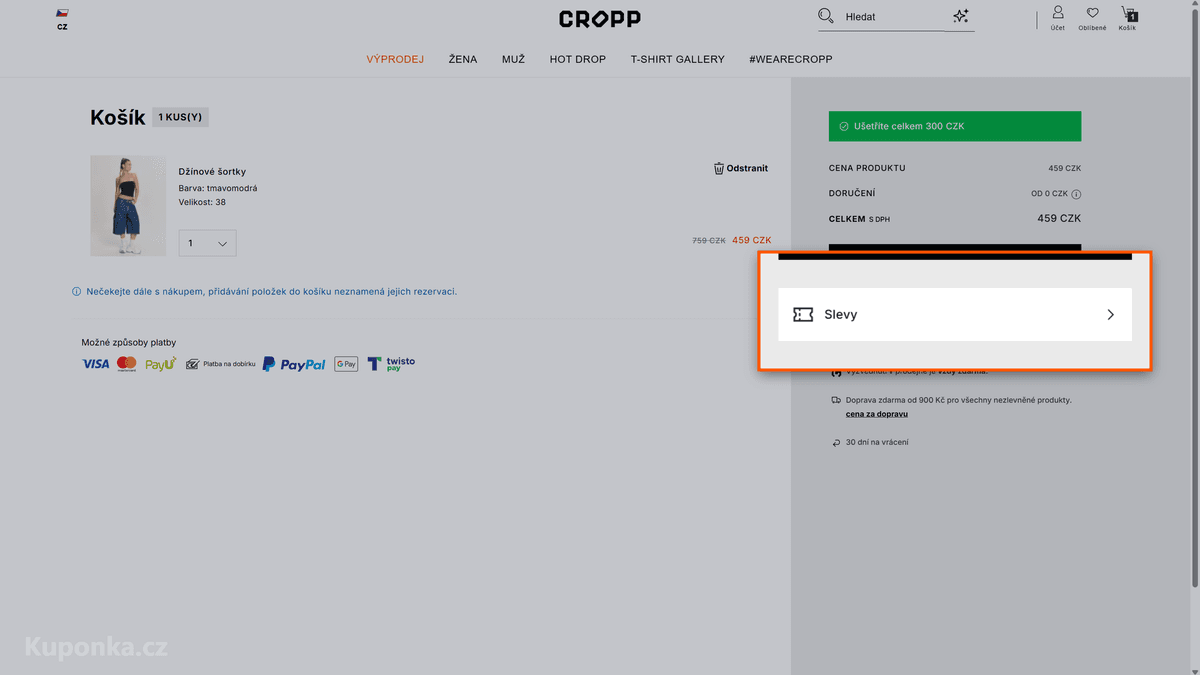 Kde zadat slevový kód na CROPP