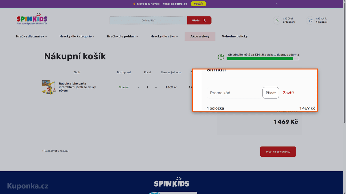 Kde zadat slevový kód na Spinkids