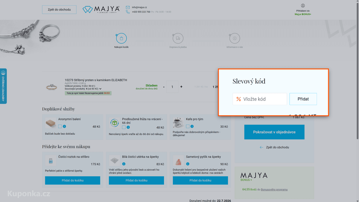 Kde zadat slevový kód na Majya