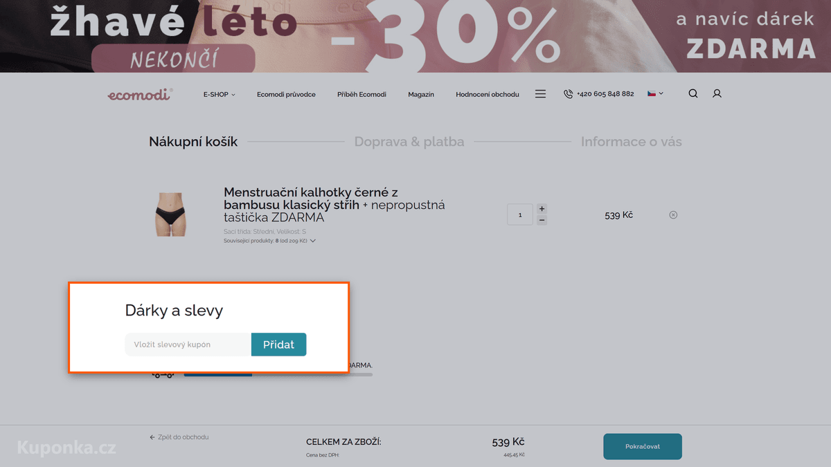 Kde zadat slevový kód na Ecomodi