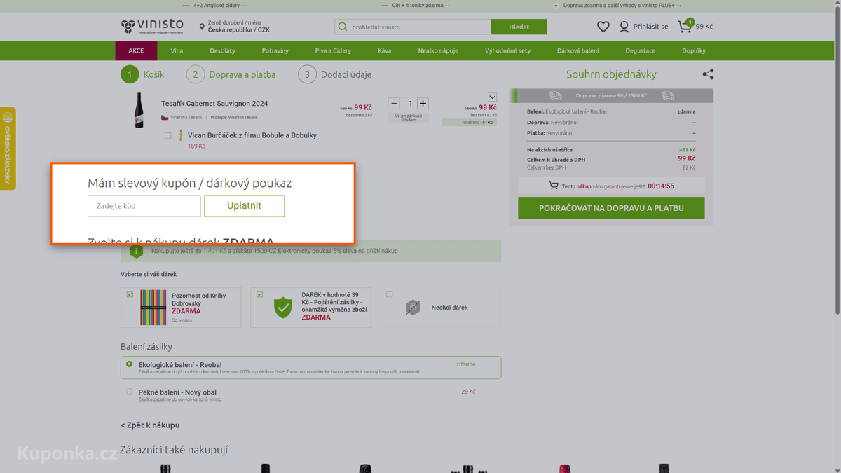 Kde zadat slevový kód na Vinisto