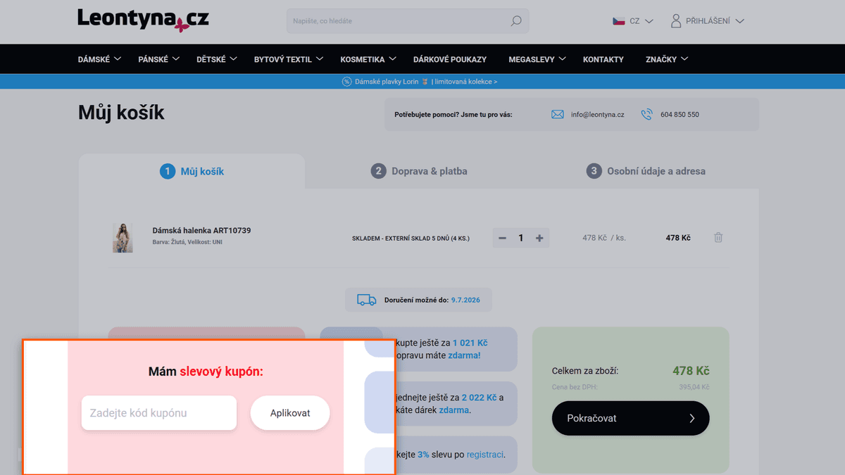 Kde zadat slevový kód na Leontyna