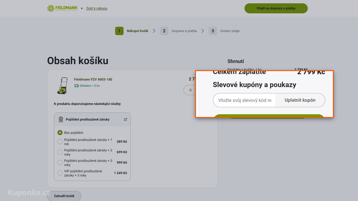 Kde zadat slevový kód na Fieldmann