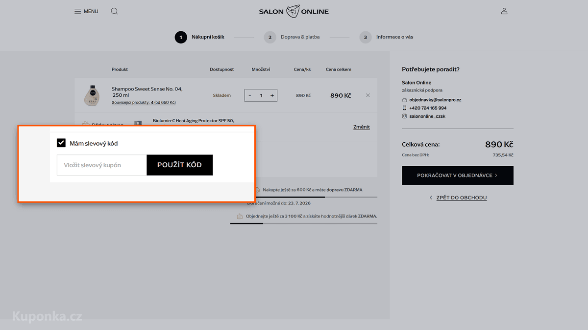 Kde zadat slevový kód na Salon Online