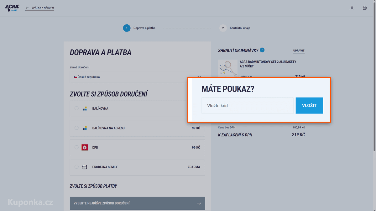 Kde zadat slevový kód na ACRA Sport