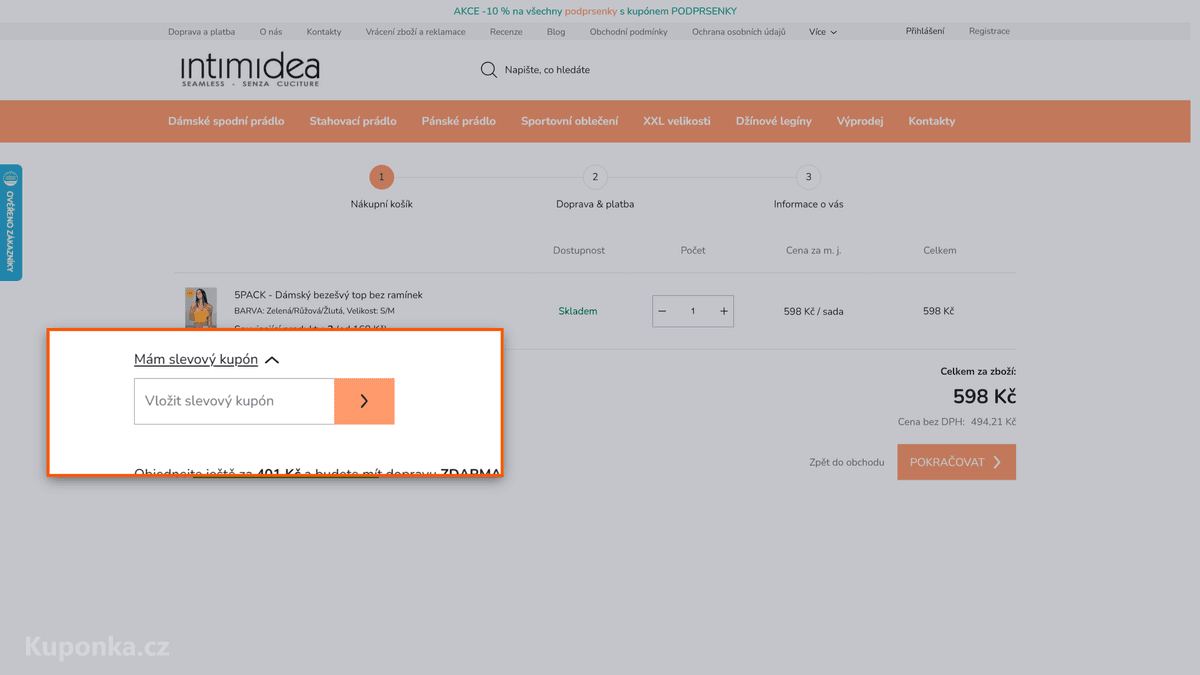Kde zadat slevový kód na Intimidea
