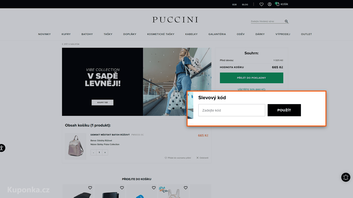 Kde zadat slevový kód na Puccini