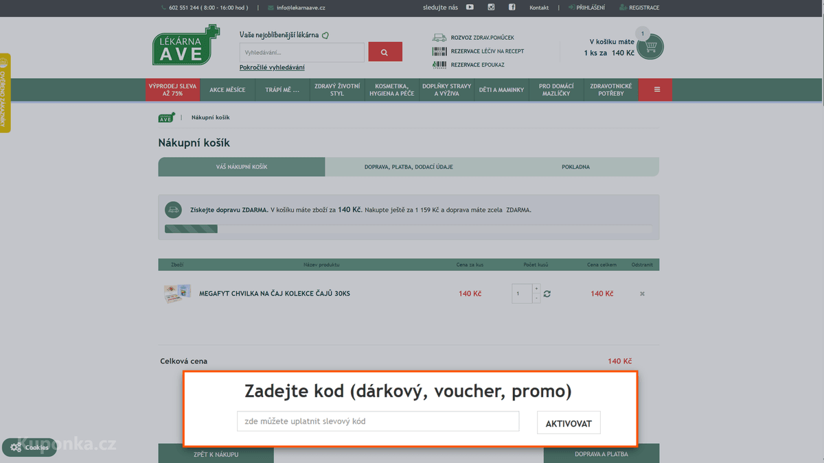Kde zadat slevový kód na Lékárna AVE