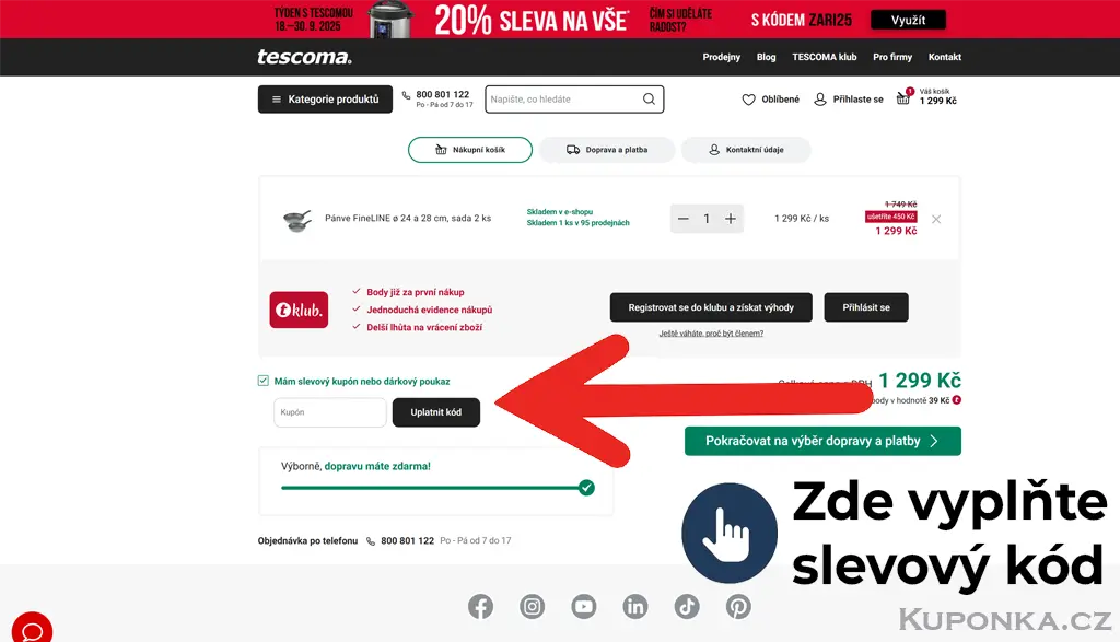 Jak uplatnit slevový kód TESCOMA v košíku