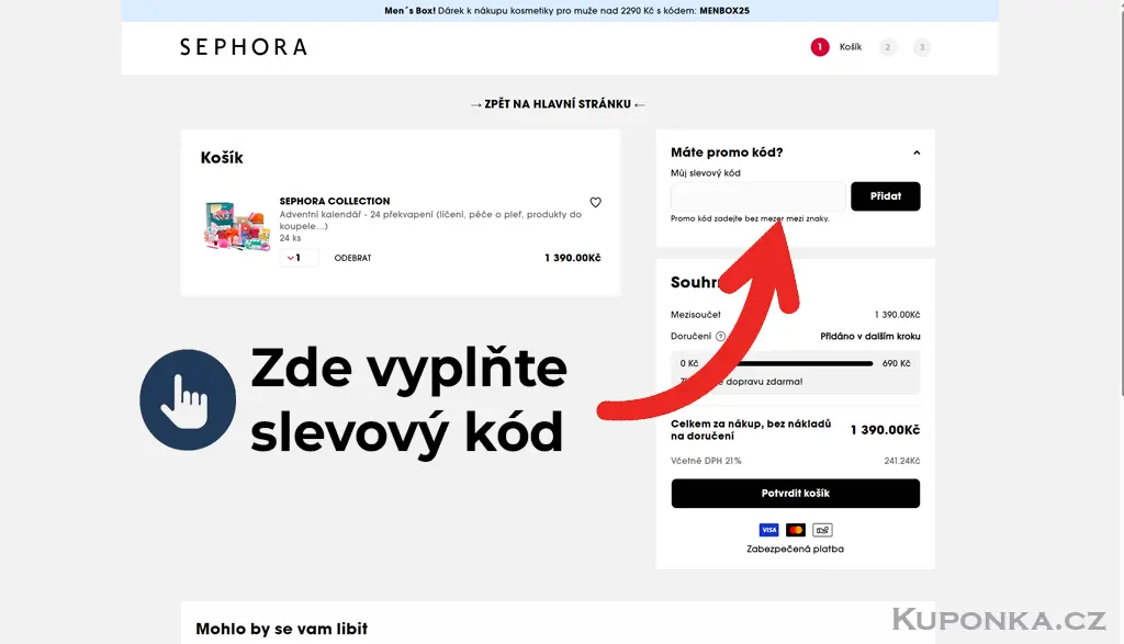 Jak uplatnit slevový kód SEPHORA v košíku